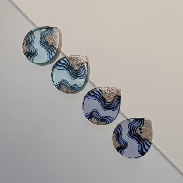 Ridge Stud Earrings – Aquamarine & Ultramarine Resin Teardrops