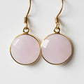Rose Quartz Round Drop Earrings Gold Plated Minimal