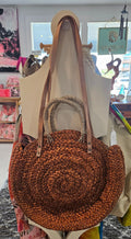 Round Woven Straw Tote Bag | Natural Beach Purse | 3 Colors