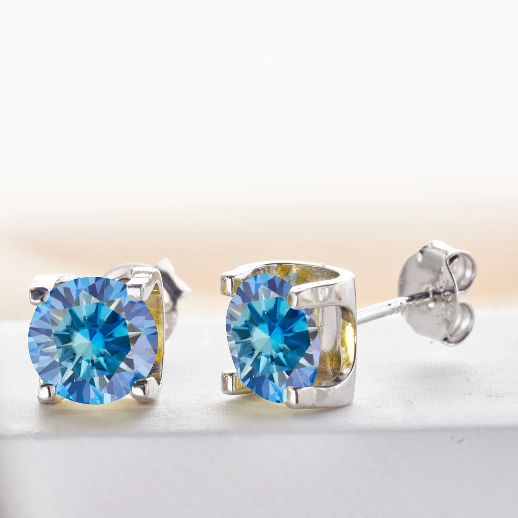 Royal Blue Moissanite Stud Earrings 2ct Total D VVS 925 Sterling Silver