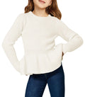 rrhss Girls Pullover Sweaters Kids Fashion Crewneck Ruffle Peplum Hem Jumper Clothes 9-10 Years White - # GIAA22210007