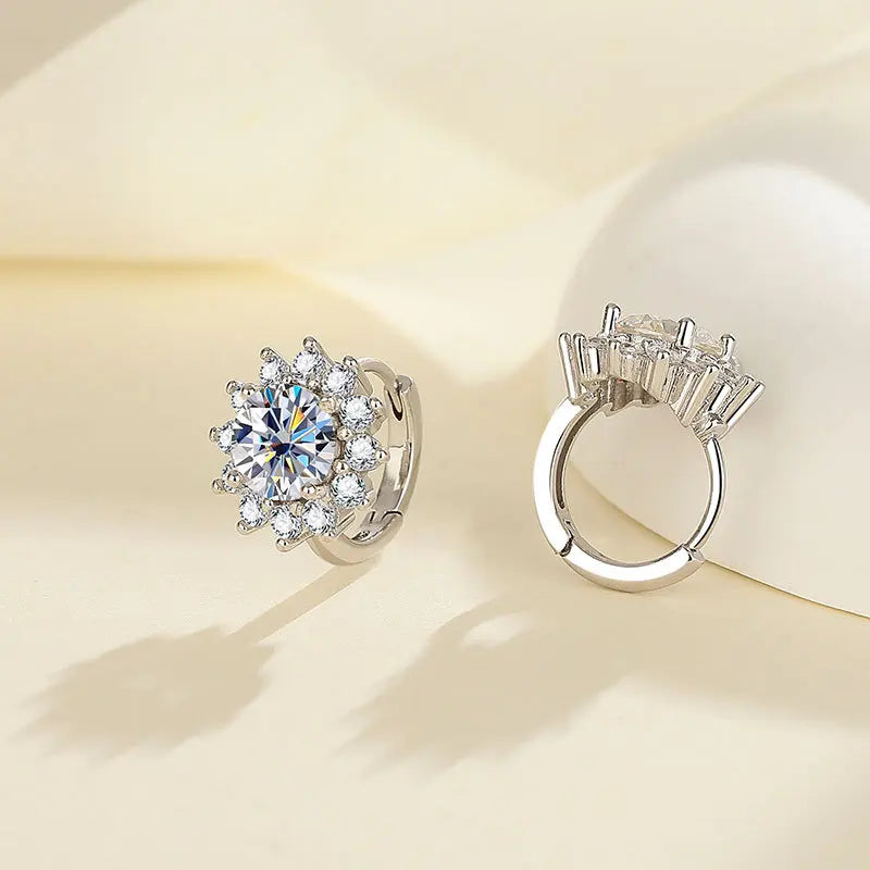 S925 Sterling Moissanite Sunflower Hoop Earrings Sparkling Daily Wear Gift