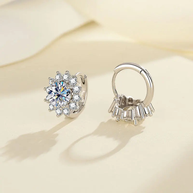 S925 Sterling Moissanite Sunflower Hoop Earrings Sparkling Daily Wear Gift