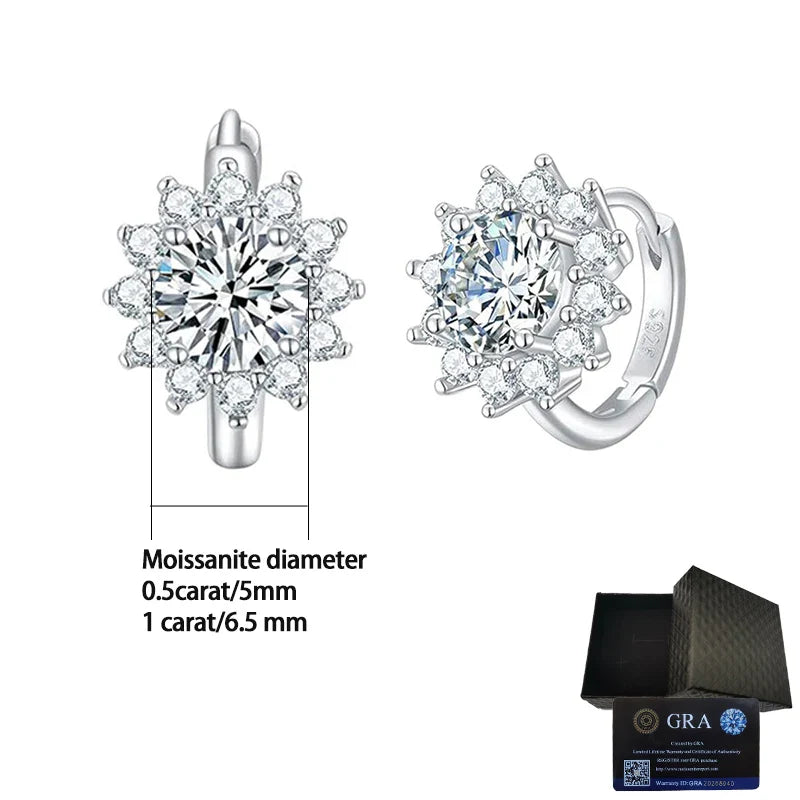 S925 Sterling Moissanite Sunflower Hoop Earrings Sparkling Daily Wear Gift