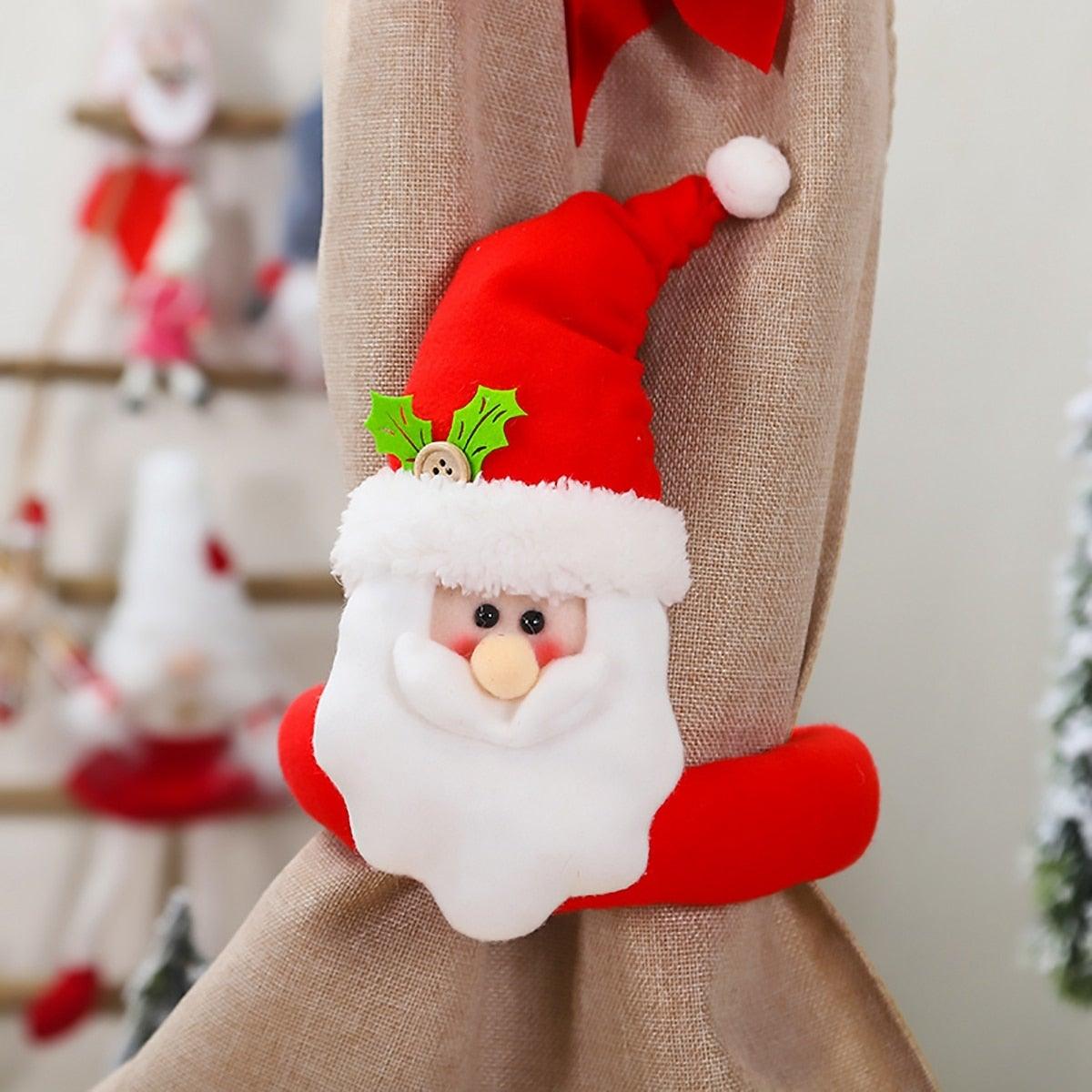 Santa Claus Elk Christmas Curtain Decor Merry Christmas Decor For Home Christmas Ornaments Gift Curtain Tieback Santa Curtain Buckle Tieback Curtain Holder Fastener Doll Wine Bottle Topper for Home Window Decorations