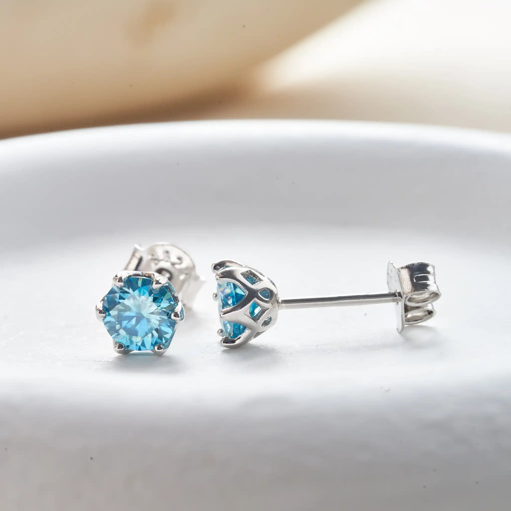 Sea Blue Moissanite Stud Earrings 0.5-2.0 Ct 925 Sterling Silver Wedding
