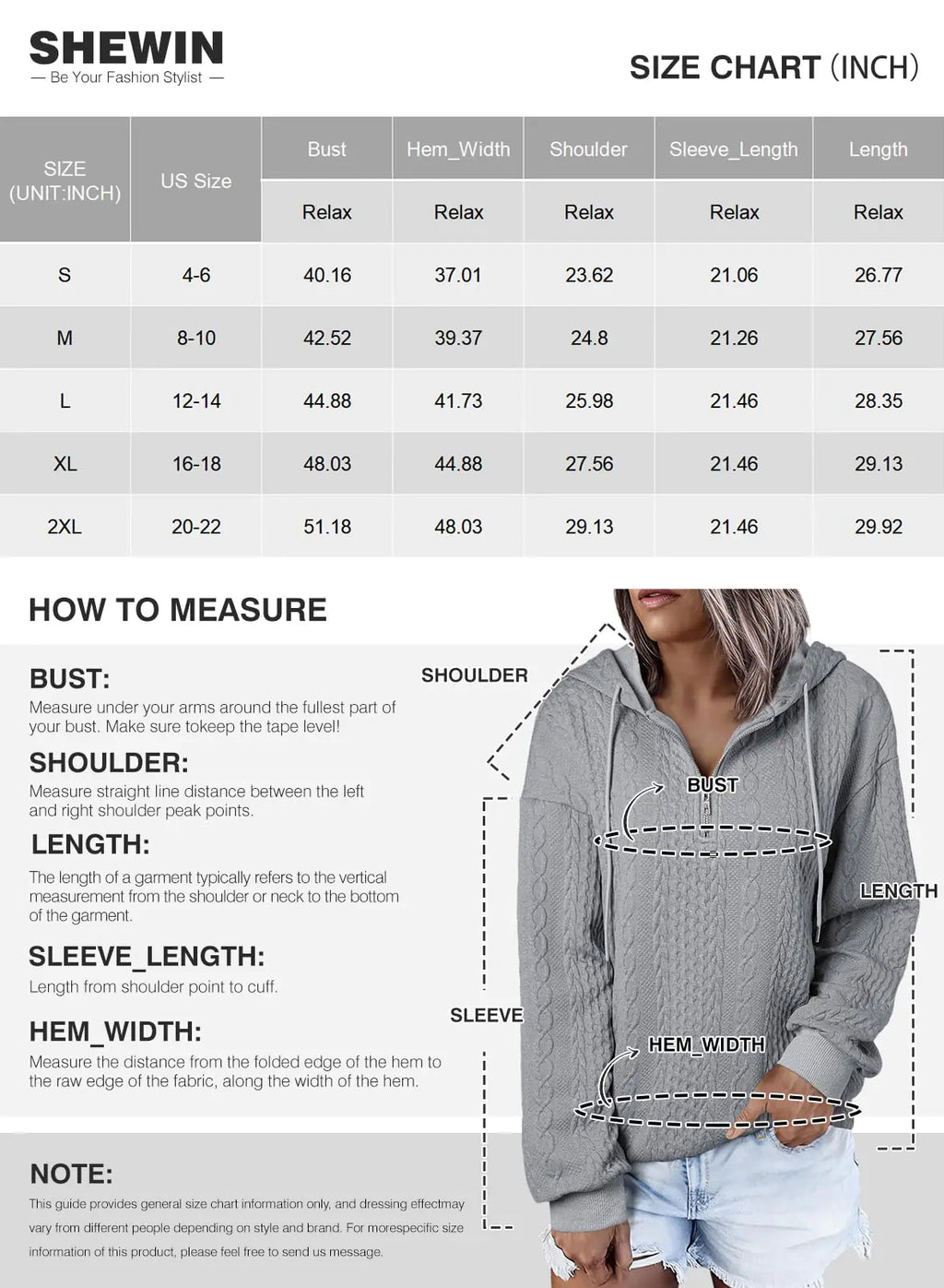 SHEWIN Women's Quarter Zip Hoodies Oversized Sweatshirt Long Sleeve Lightweight Pullover Tops Large White - # WOAA21510022-PRG