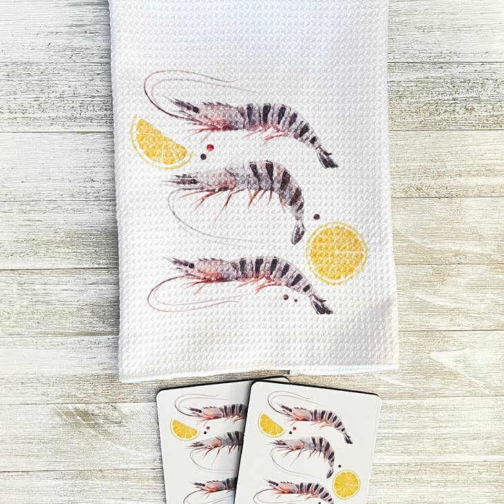 Shrimp Towel and Coasters