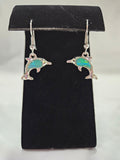 Silver With Green Stone Dolphin Earrings
