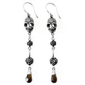 Skull And Rose Drop Earrings Gothic Silver Teardrop