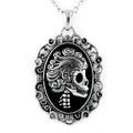 Skull Cameo Necklace Vintage Gothic Silver Oval Pendant