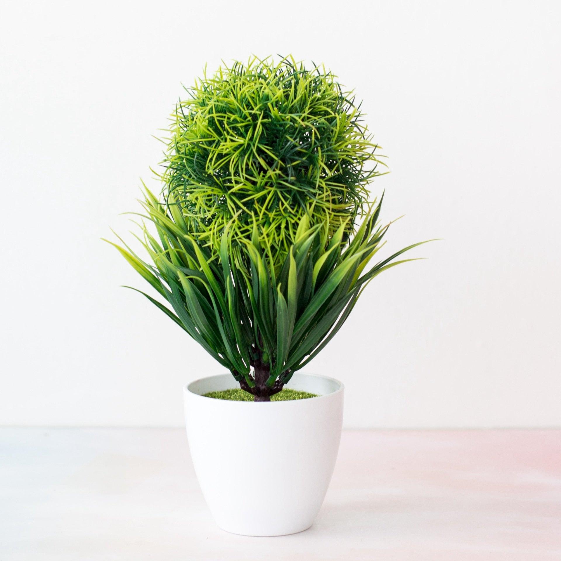 Small Green Artificial Pot Decor Bonsai Green Fake Flowers Potted Ornaments for Home Garden Decor Party Hotel Decor
