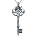 Small Key Pendant Necklace Vintage Crown Silver Charm