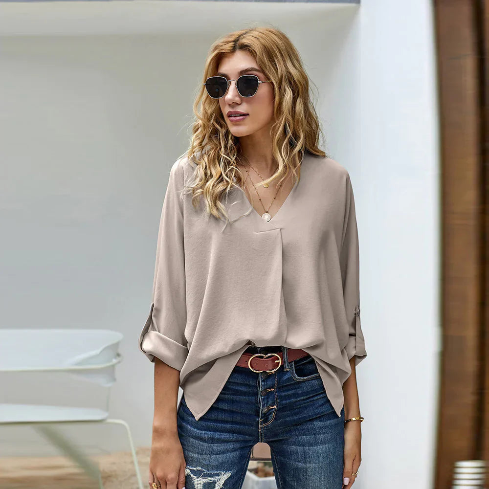 Solid Color Loose Pullover Shirt - # WOAA21510021-PRG