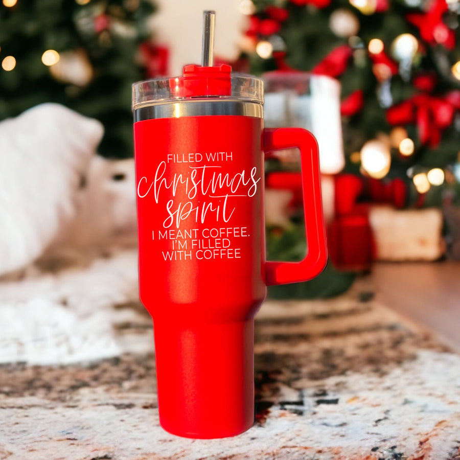 Christmas Coffee Tumbler 40oz Insulated Travel Mug With Handle Lid Straw Red
