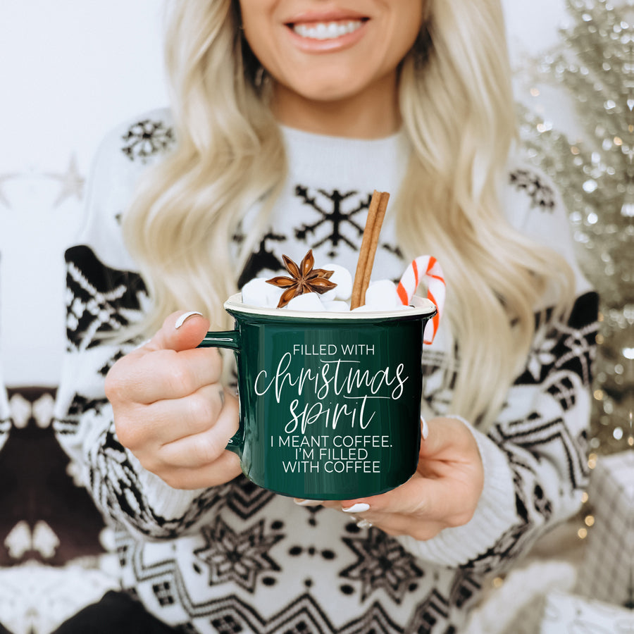 Christmas Coffee Mug 14.5oz Ceramic Campfire Style Red Or Green Double-Sided