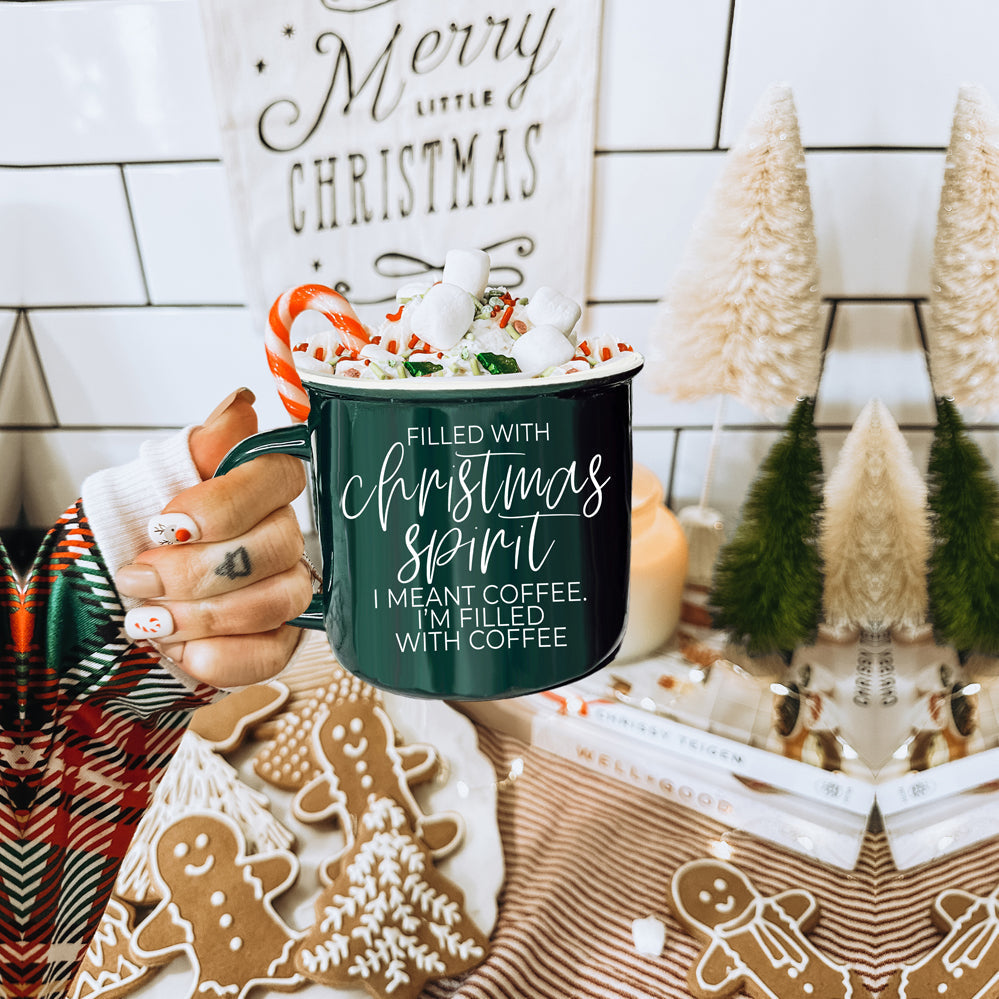 Christmas Coffee Mug 14.5oz Ceramic Campfire Style Red Or Green Double-Sided