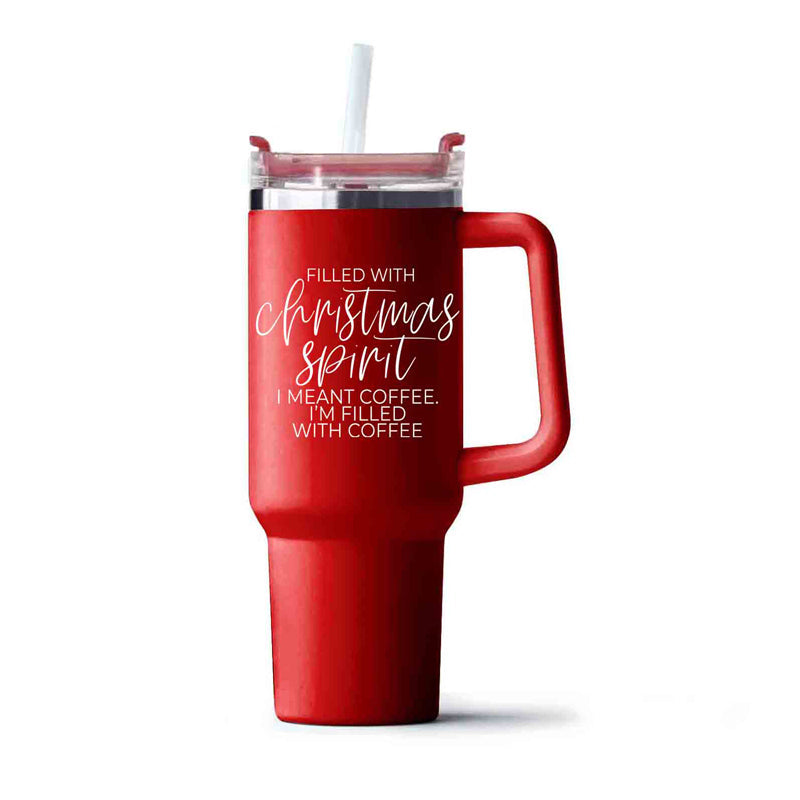Christmas Coffee Tumbler 40oz Insulated Travel Mug With Handle Lid Straw Red