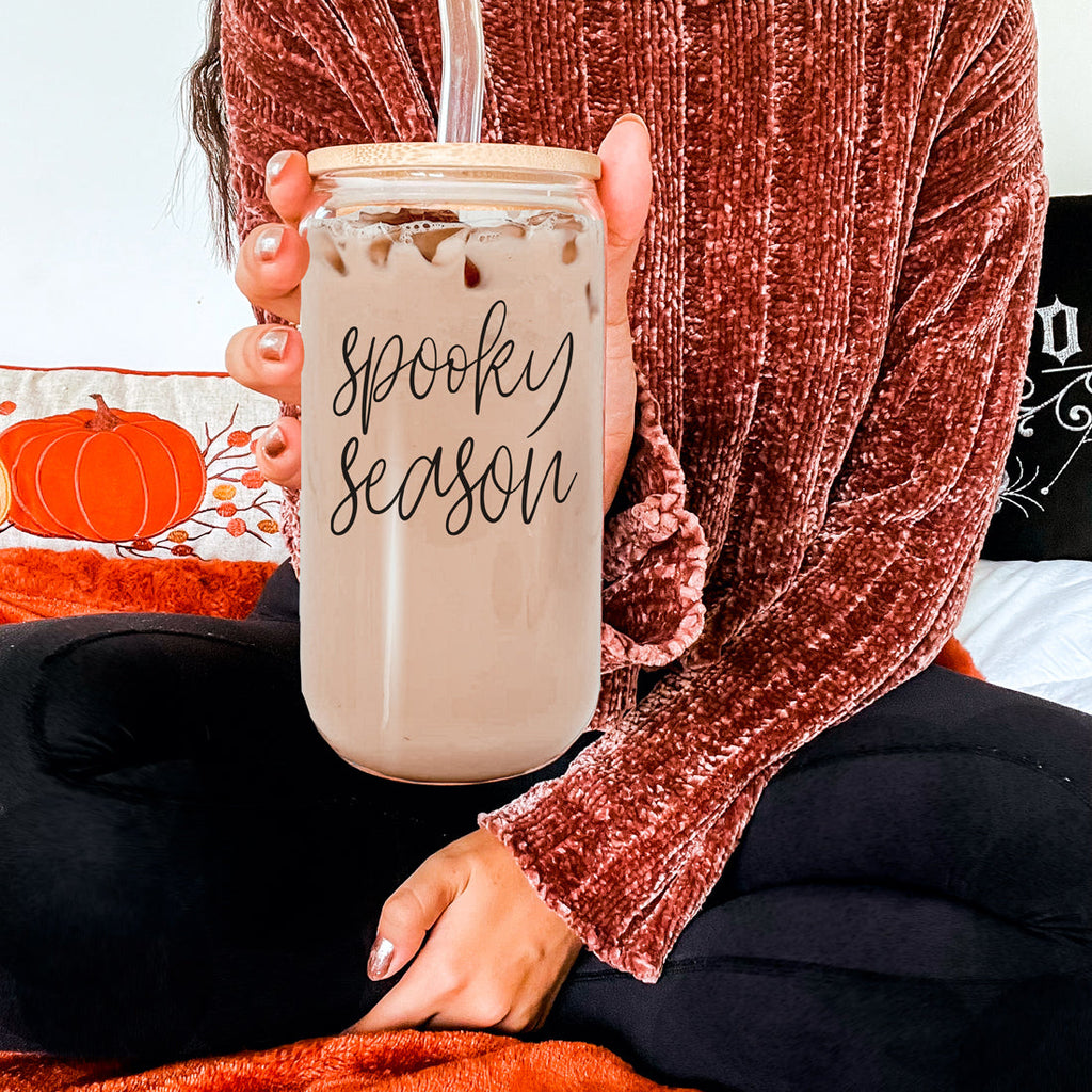 Hocus Pocus I Need Coffee 20oz Glass Tumbler Bamboo Lid 2 Stainless Straws