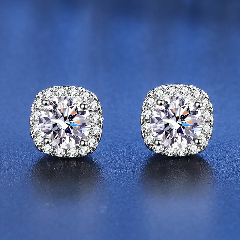 Sterling Silver 925 Moissanite Square Stud Earrings For Women Sparkling Gift