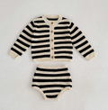 Striped Knitwear Set with Romper and Cardigan (One Set) - # BAAA51210038