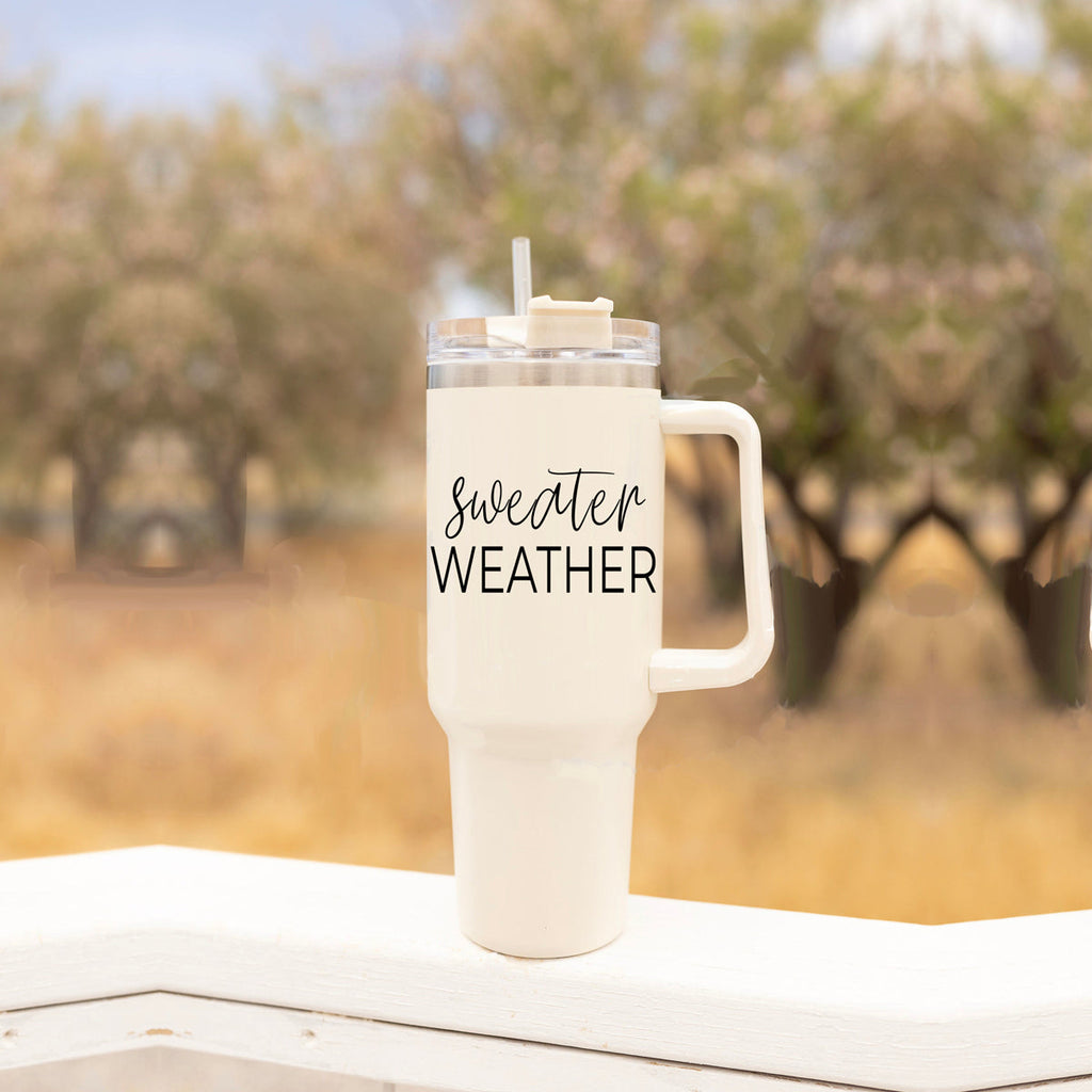 Insulated 40oz Travel Mug With Handle, Lid & Straw - Sweater Weather Fall Mug
