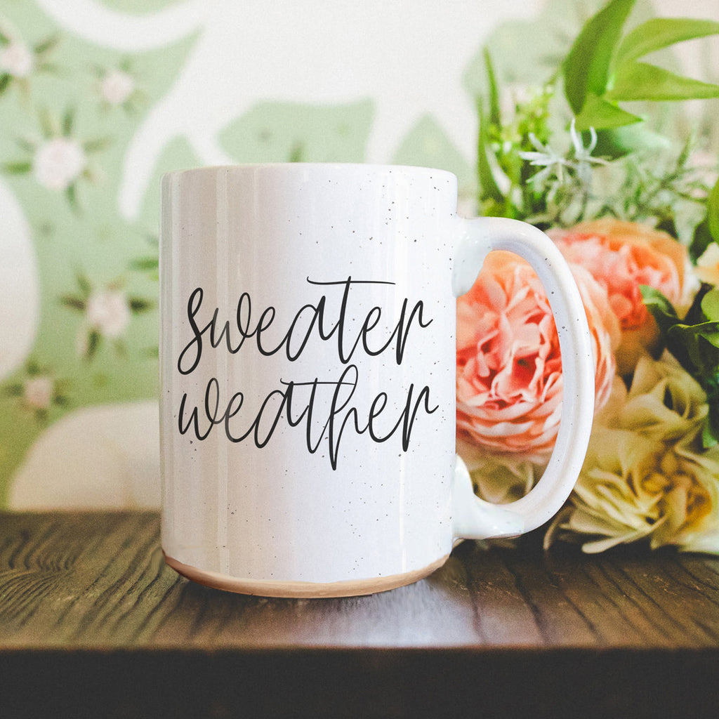 Sweater Weather Ceramic Mug 16oz - Cozy Autumn Winter Coffee Tea Cup