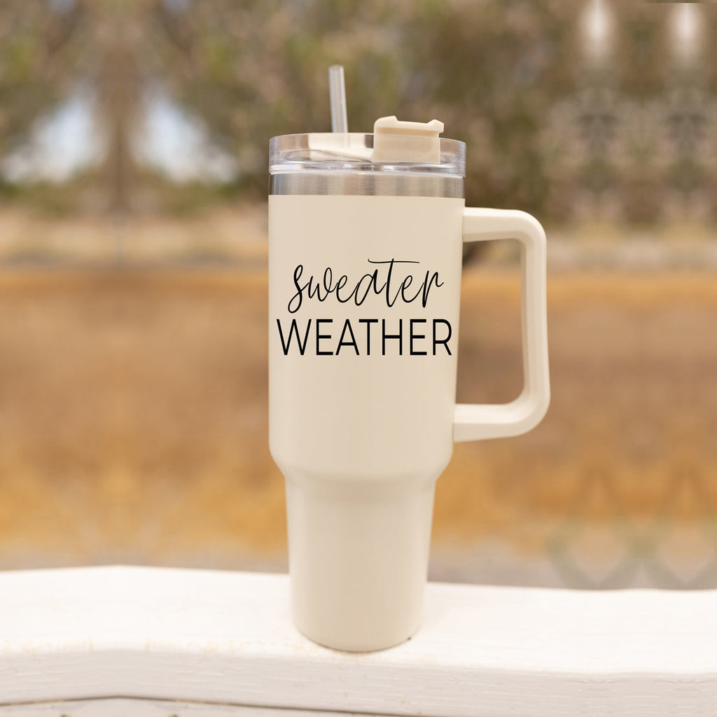 Insulated 40oz Travel Mug With Handle, Lid & Straw - Sweater Weather Fall Mug