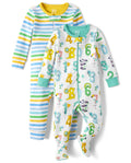 The Childrens Place Baby Boys and Toddler Short Sleeve 100% Cotton Zip-Front One Piece Pajama Numbers/Stripes 2-Pack 18-24 Months - # BAAA81810005
