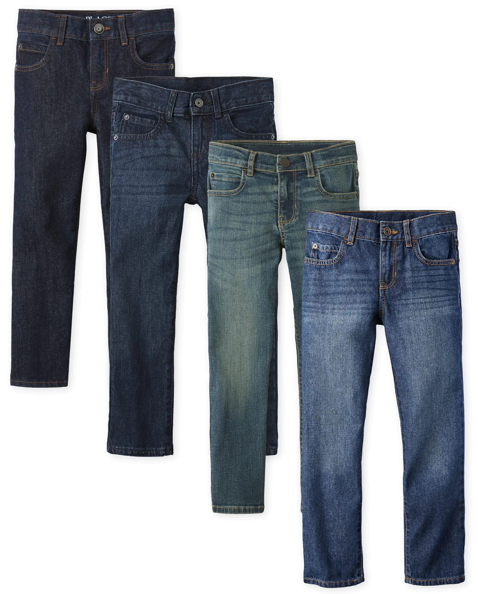The Children's Place Boys' Multipack Basic Straight Leg Jeans 12 Carbon Wash/Deep Blue Wash/Dark Juptier/Dark Rinse Wash 4-pack - # BOAA11410001