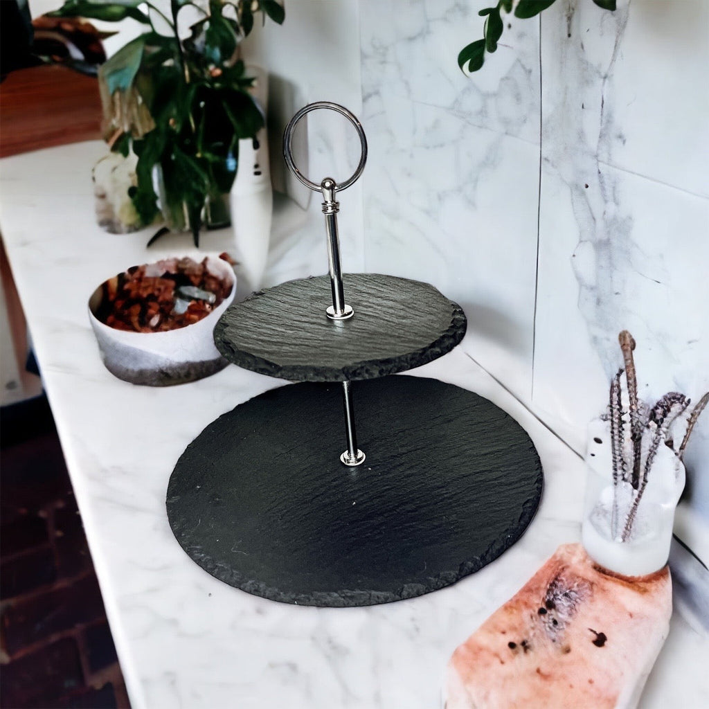 Tiered Slate Serving Stand - 3-Tier Dessert & Appetizer Display for Parties