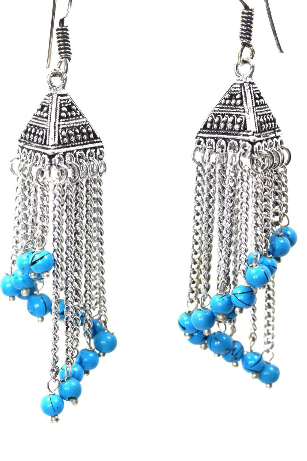 Turquoise Marbled Bead Chandelier Dangle Earrings 3 Inch
