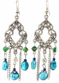 Turquoise Marbled Bead Filigree Boho Chandelier Earrings