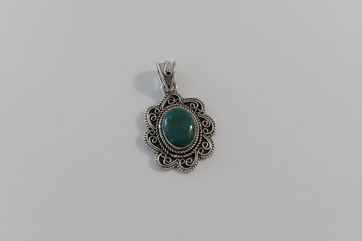 Sterling Silver Turquoise Oval Floral Pendant – Coastal Statement Jewelry