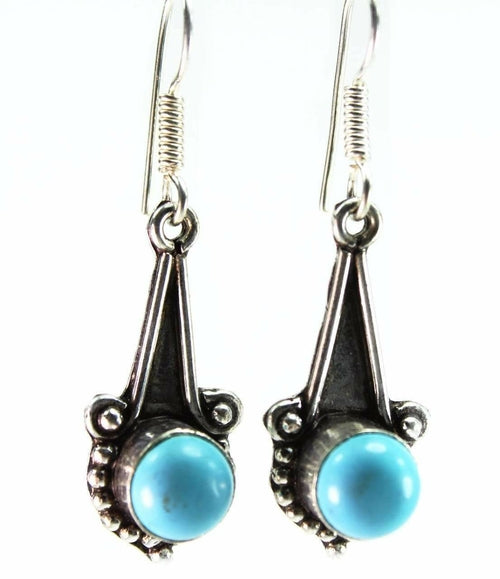 Turquoise Round Stone Drop Earrings Sterling Style