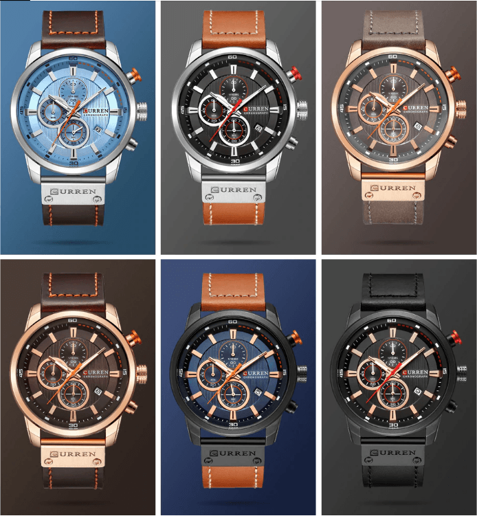 Montre de sport élégante et étanche pour homme avec chronomètres, affichage de la date, bracelets en cuir et verre Hardlex résistant aux rayures. Cadeau idéal pour lui.
