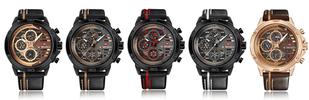 Montre de Sport Étanche Homme avec Chronomètres et Bracelet en Cuir Montre-Bracelet Multifonction Design Unique Cadeau Parfait