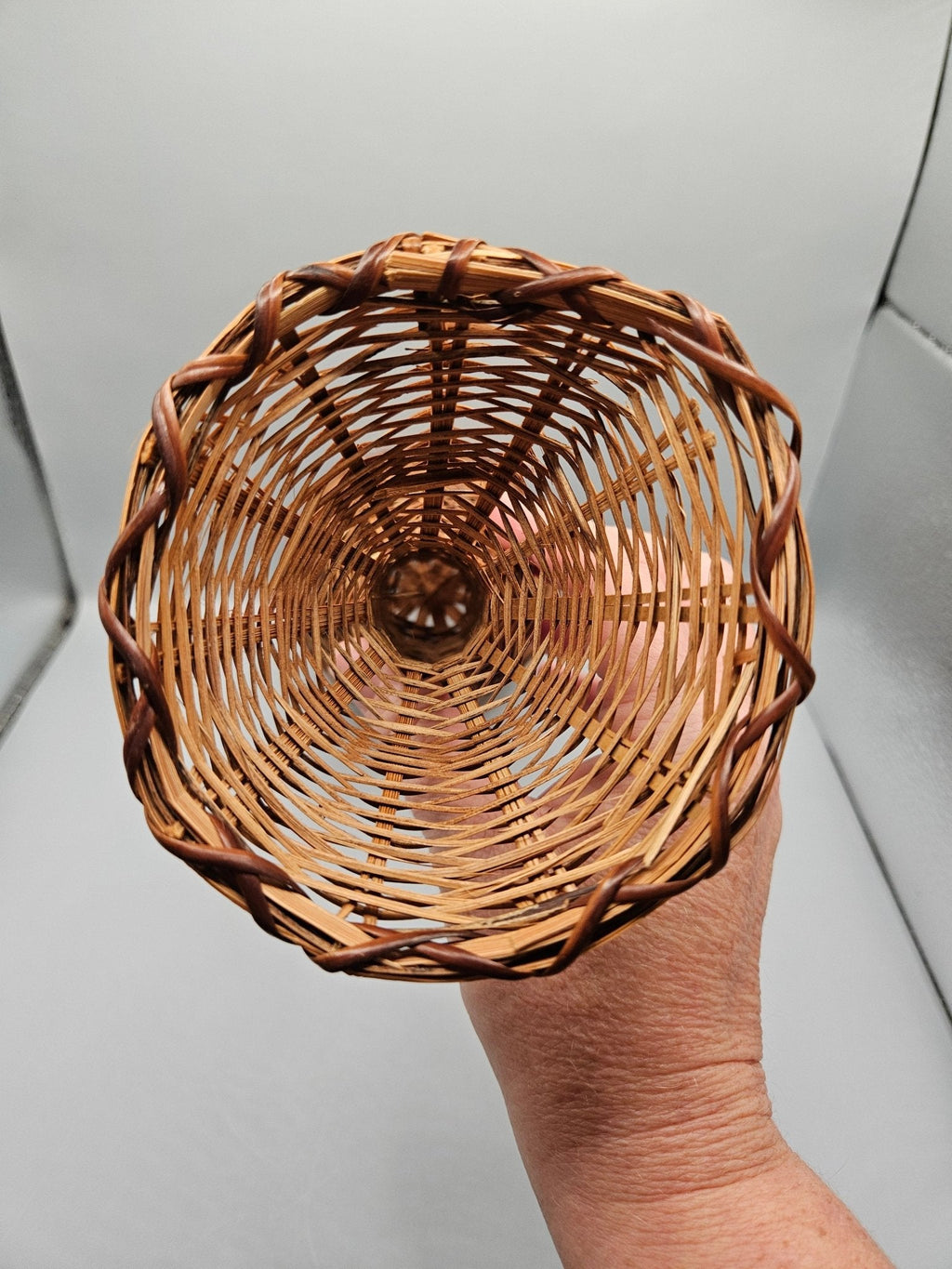 Vintage 12.5" Woven Wicker Rattan Hourglass-Shaped Vase Basket