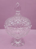 Vintage Crystal Pedestal Candy Dish with Lid – 6.5" x 4" – Elegant Cut Glass