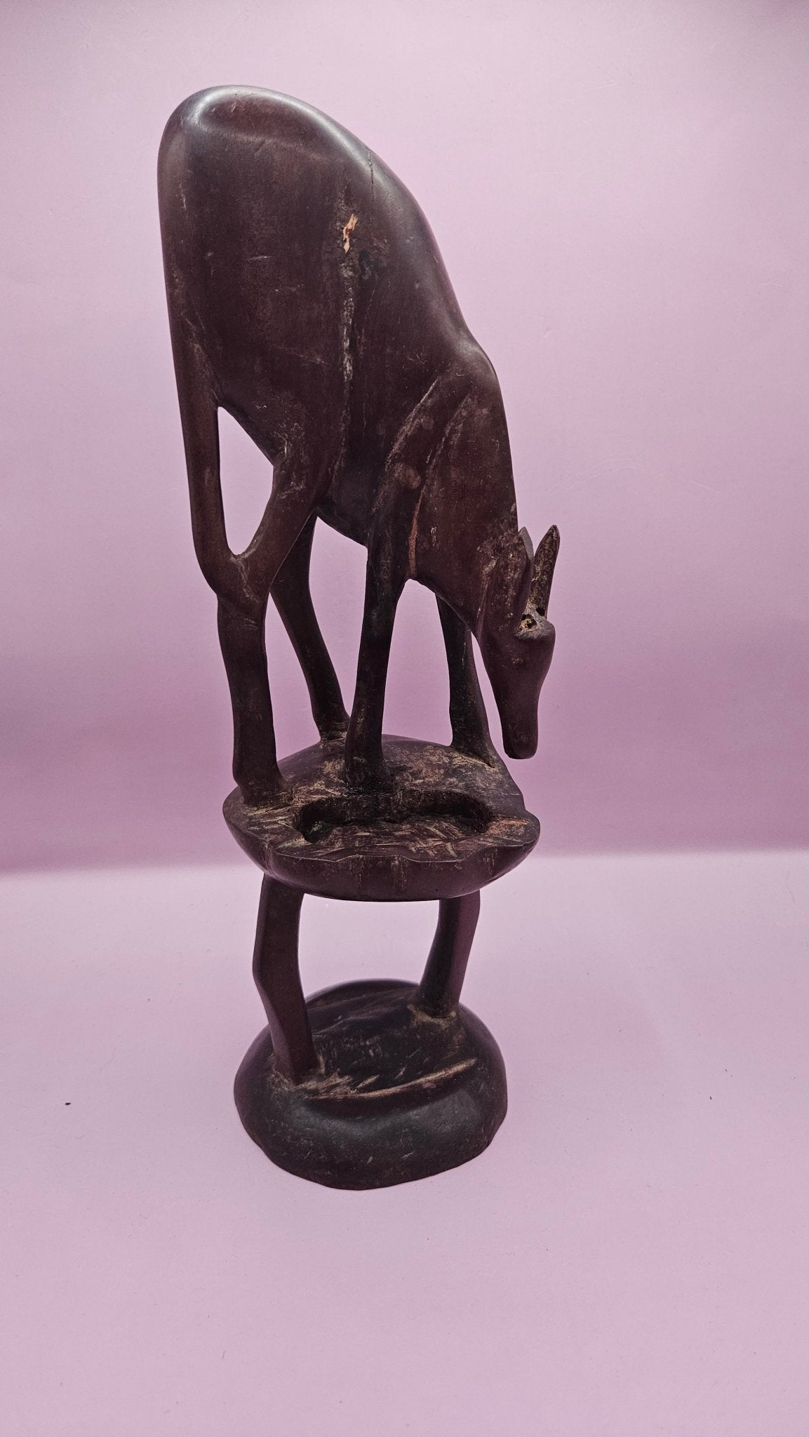 Vintage Hand-Carved Wooden Antelope Sculpture (11"x3.5")