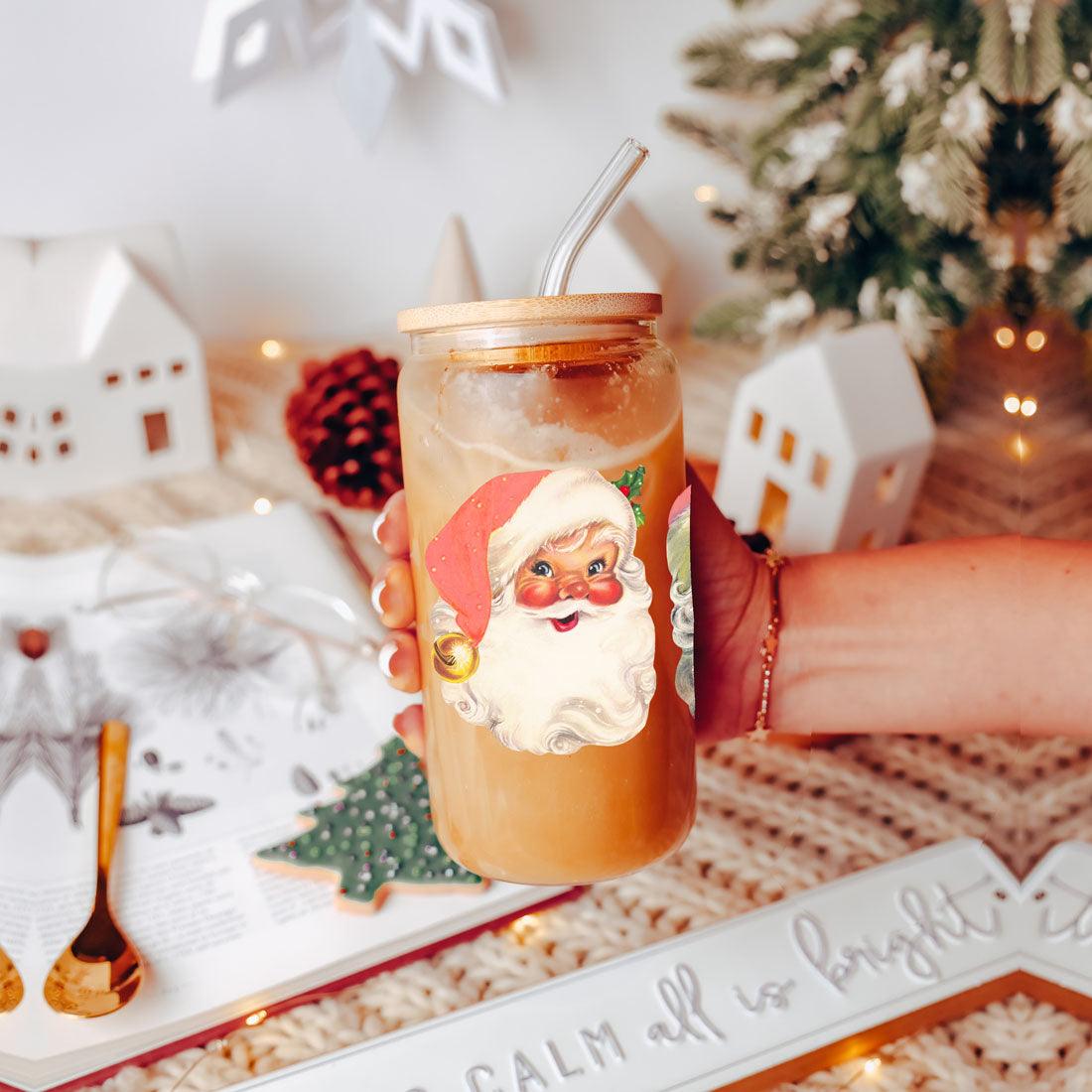 Vintage Santa Cheers 17oz Ceramic Holiday Mug - Retro Santa Heads Cocoa Cup