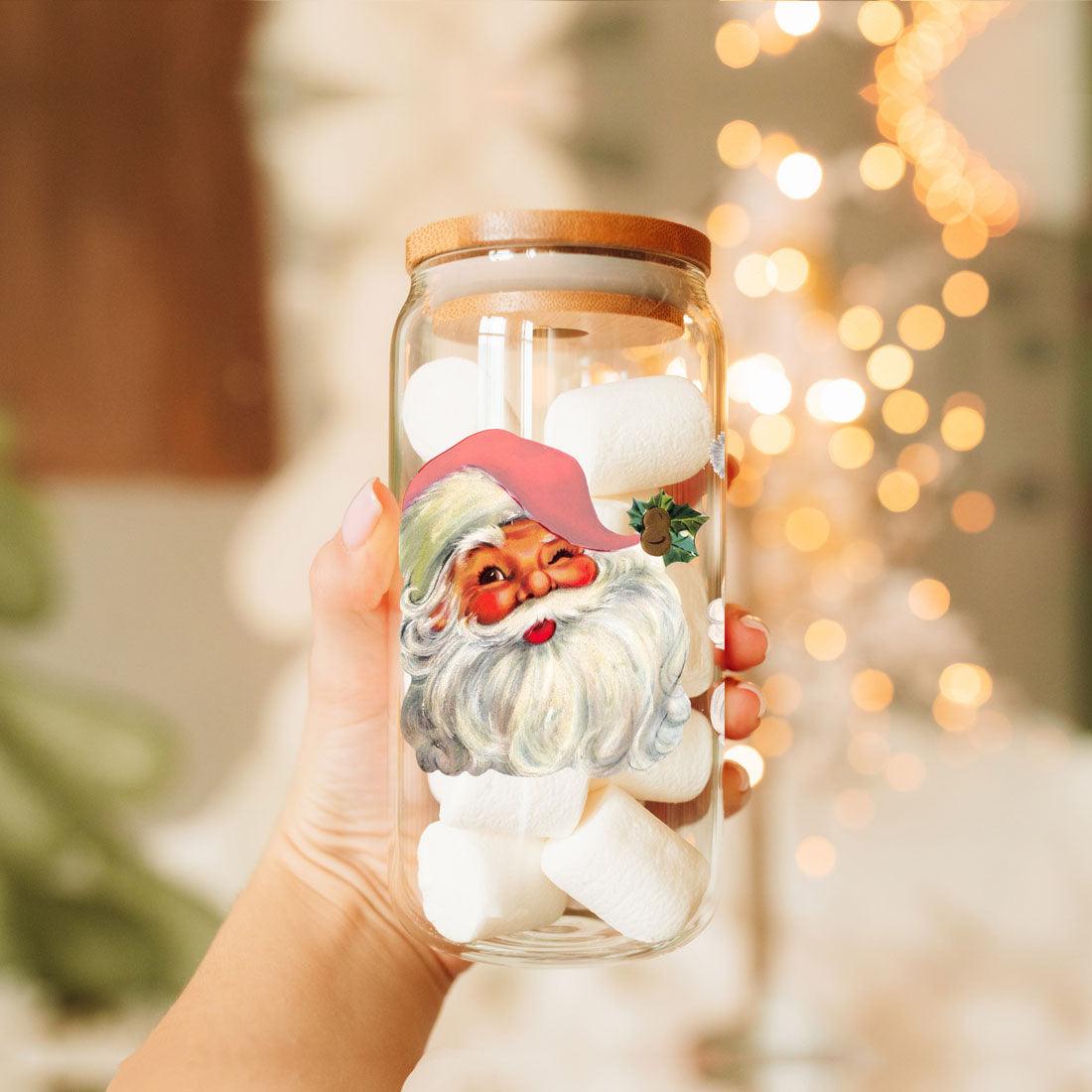 Vintage Santa Cheers 17oz Ceramic Holiday Mug - Retro Santa Heads Cocoa Cup