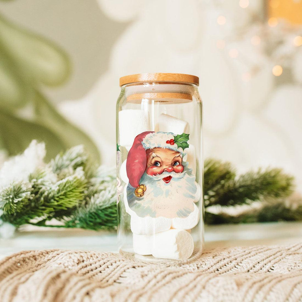 Vintage Santa Cheers 17oz Ceramic Holiday Mug - Retro Santa Heads Cocoa Cup