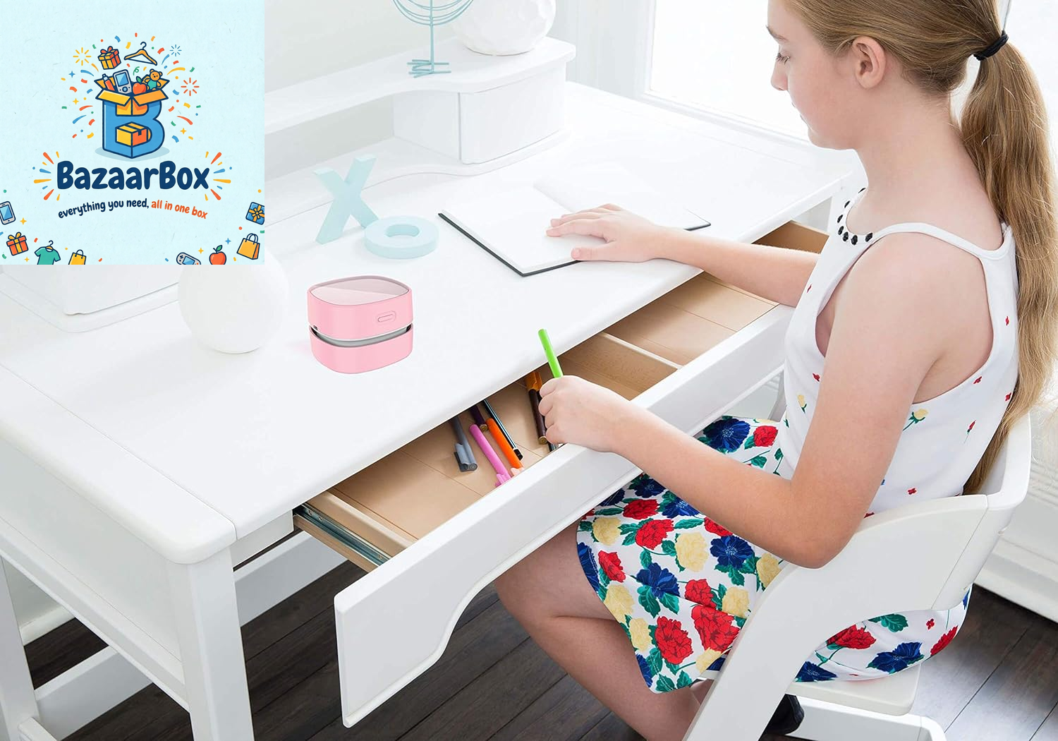 Desktop Vacuum Cleaner,Mini Table Dust Sweeper Energy Saving,High Endurance up to 400 Mins,Cordless&360º Rotatable for Cleaning Hairs,Crumbs,Computer Keyboard of Gifts for Kids (Blue)
