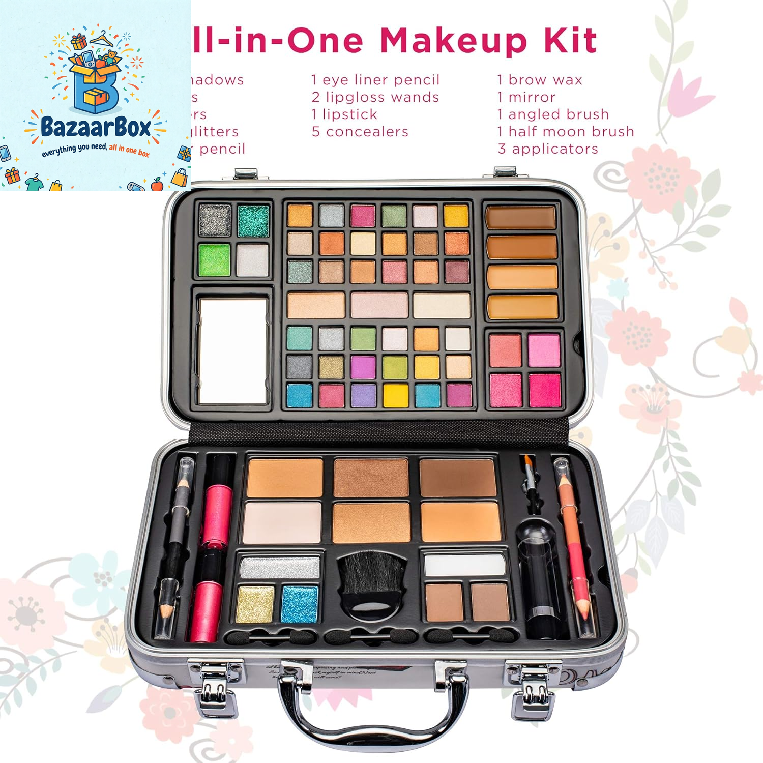Makeup Kit Gift Set - 41 Eye Shadows, 7 Body Glitters, 1 Lip Liner Pencil, 1 Lipsticks, 4 Blushs, Eye Liner Pencil, 5 Concealers, 2 Lip Gloss, 5 Bronzers, Mirror