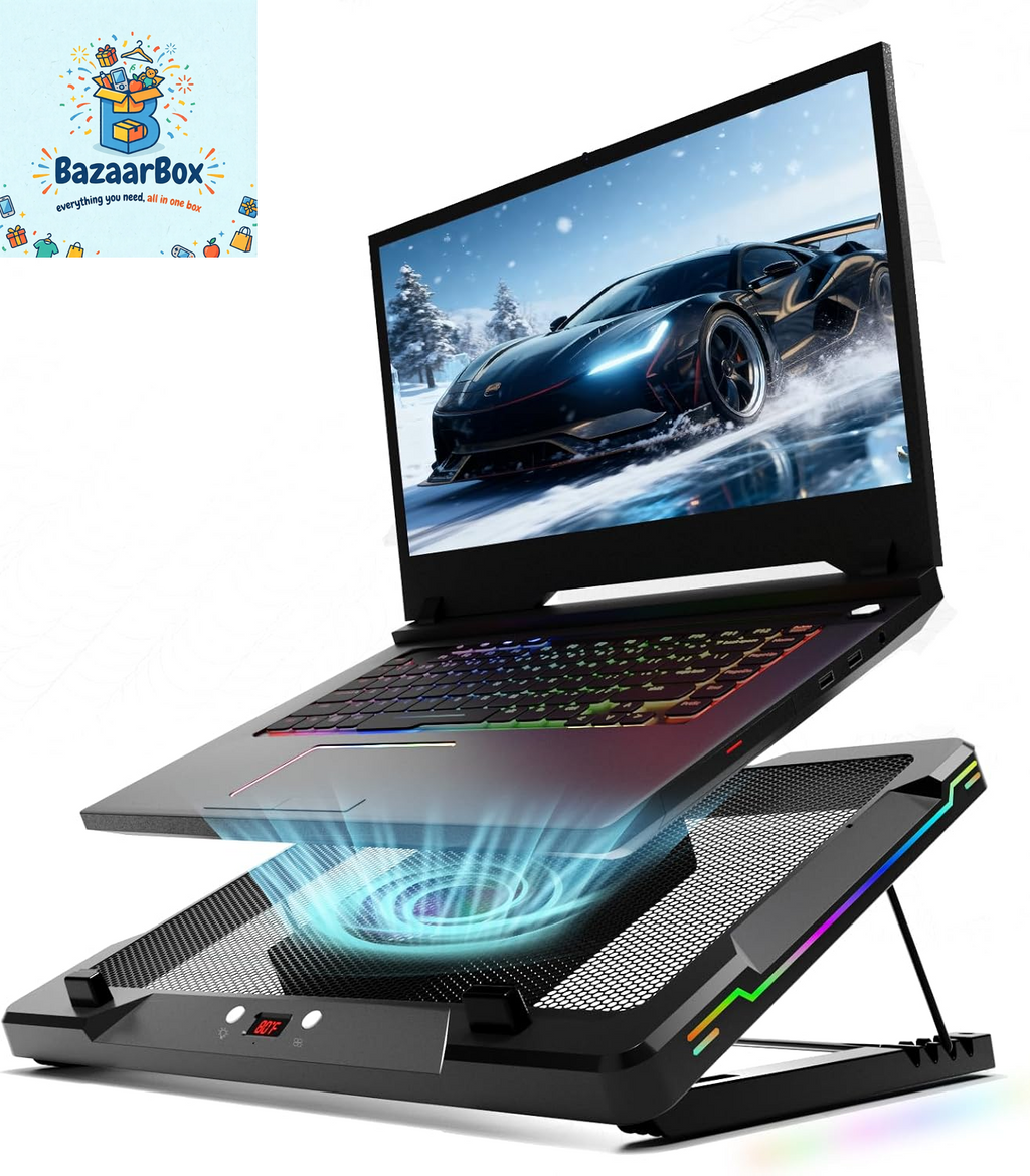 Movable RGB Laptop Cooler with 5.5" Sliding Fan, Ergonomic Cooling Stand with 8 Light Modes for 14-17.3 Inch Gaming Laptops