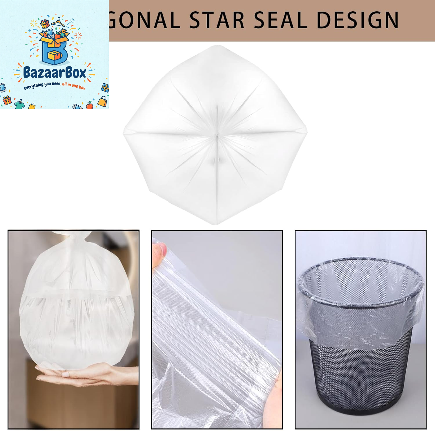 300 Counts 8 Gallon Clear Small Garbage Bags Trash Bags, Wastebasket Bin Liners for Bathroom Bedroom Office Trash Can, 6 Rolls