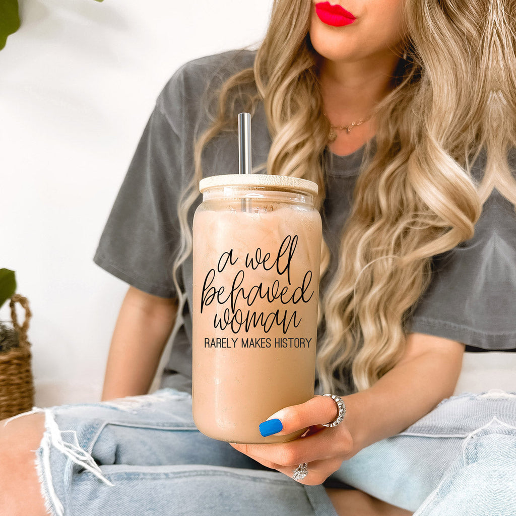 Well Behaved 17oz Glass Tumbler With Bamboo Lid, Stainless Straws and Cleaner