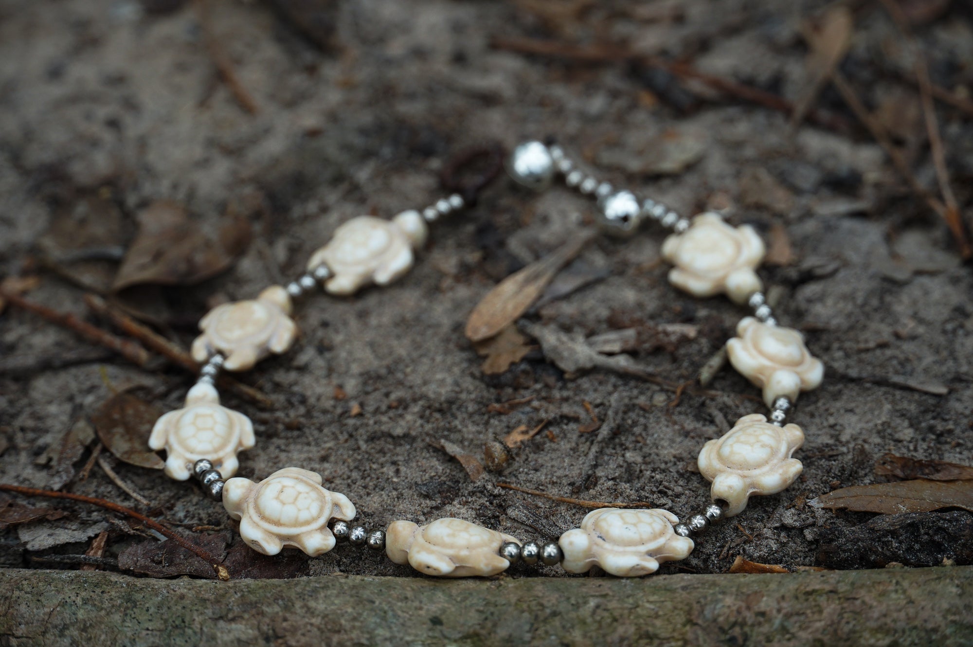 White Turtle Boho Silver Anklet Adjustable Beach Bracelet