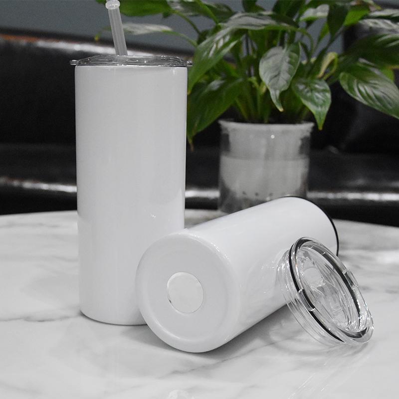 Refroidisseur de canettes à sublimation vierge de 16oz avec 2 couvercles à visser, gobelet droit blanc en acier inoxydable à double isolation